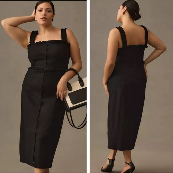 ANTHROPOLOGIE The Linden Slim Square Neck Dress NEW Size 2X Black - Picture 1 of 15